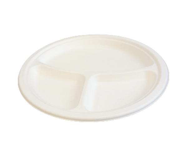 SUGARCANE ROUND PLATE 10" 3 COMPARTMENT