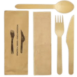 160mm Wooden Cutlery Set- FORK/KNIFE/NAPKIN/SPOON