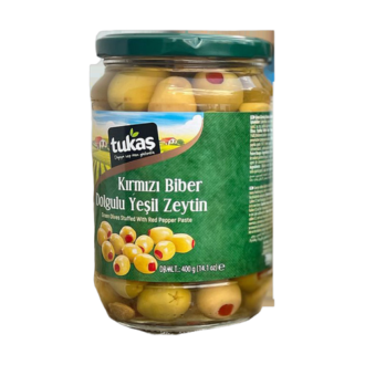 TUKAS STUFFED W/PEPPER GREEN OLIVES 400GR